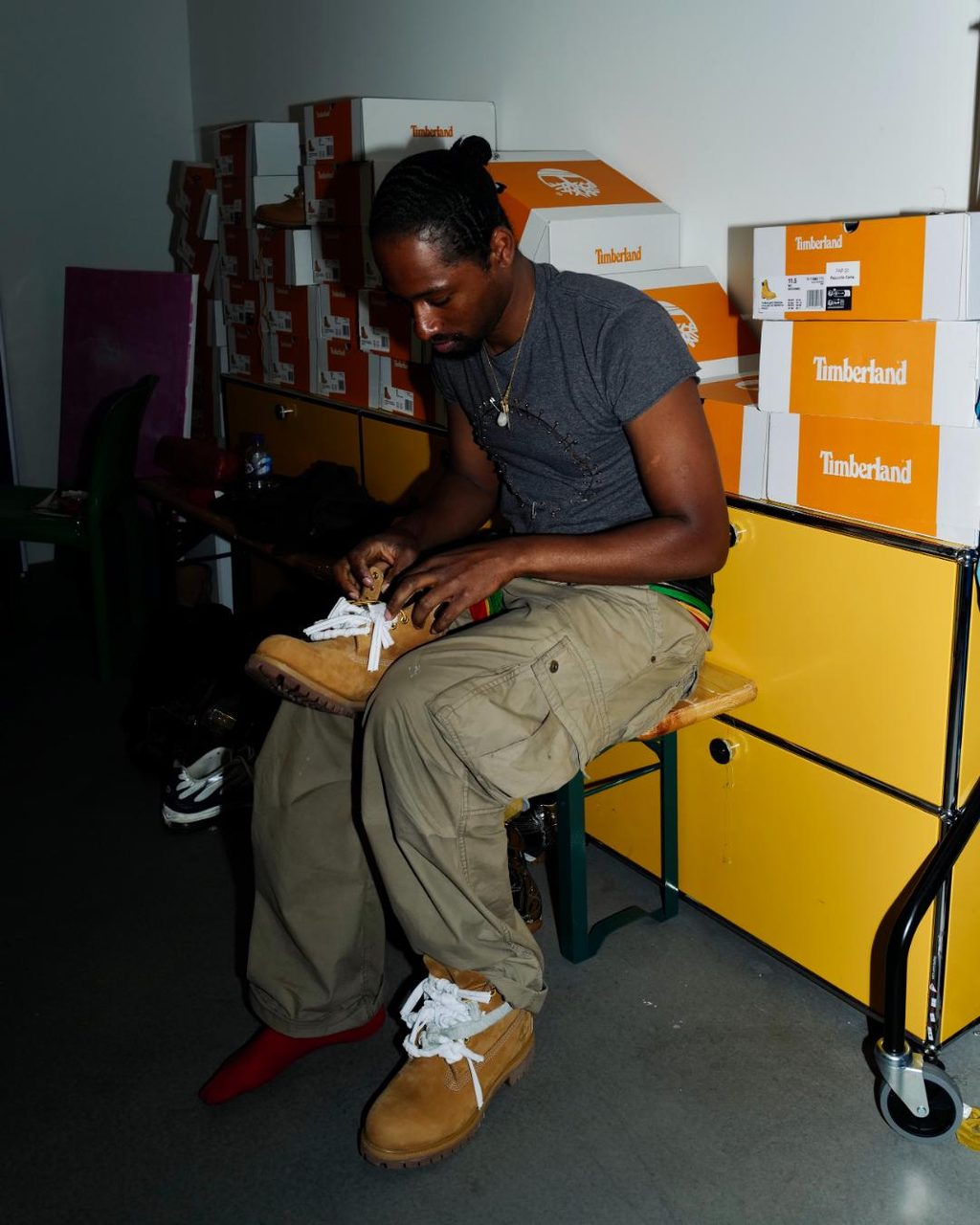 Island-core, distressed fabrics, and reconstructed Timbs at Jawara Alleyne