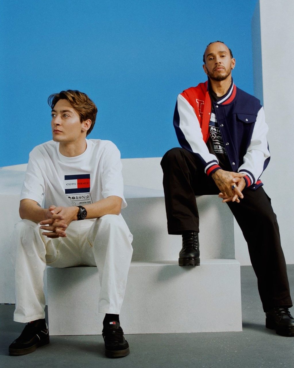 We linked up with Lewis Hamilton and George Russell to talk about the new Tommy Hilfiger x Mercedes-AMG F1 x Clarence Ruth collab