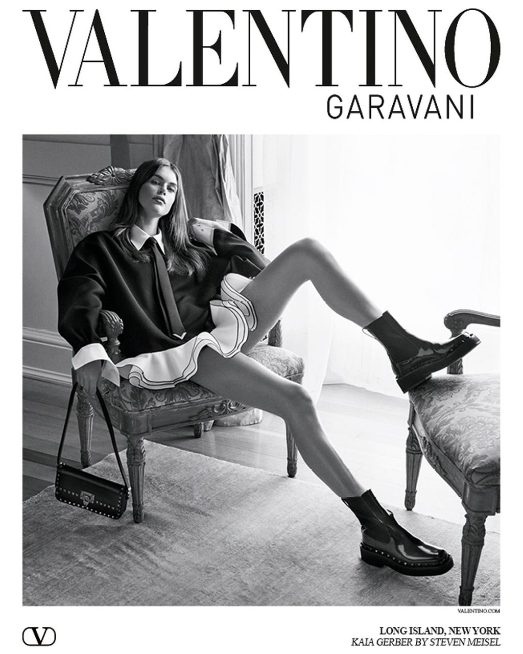 Kaia Gerber is the face of the Valentino Black Tie AW23 campaign