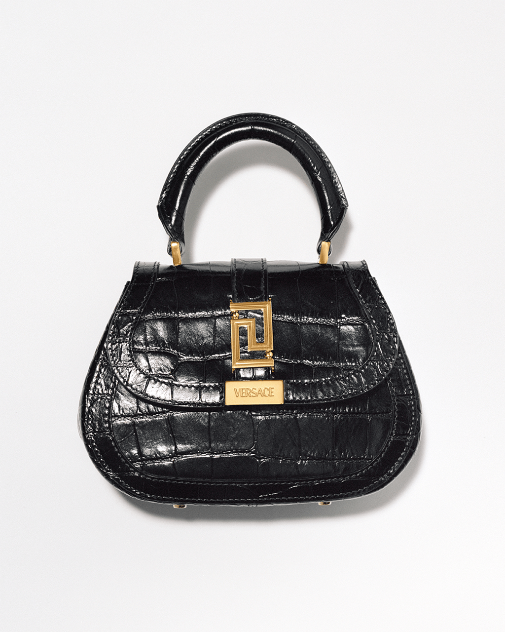 The Versace Greca Goddess top handle bag is from a higher being