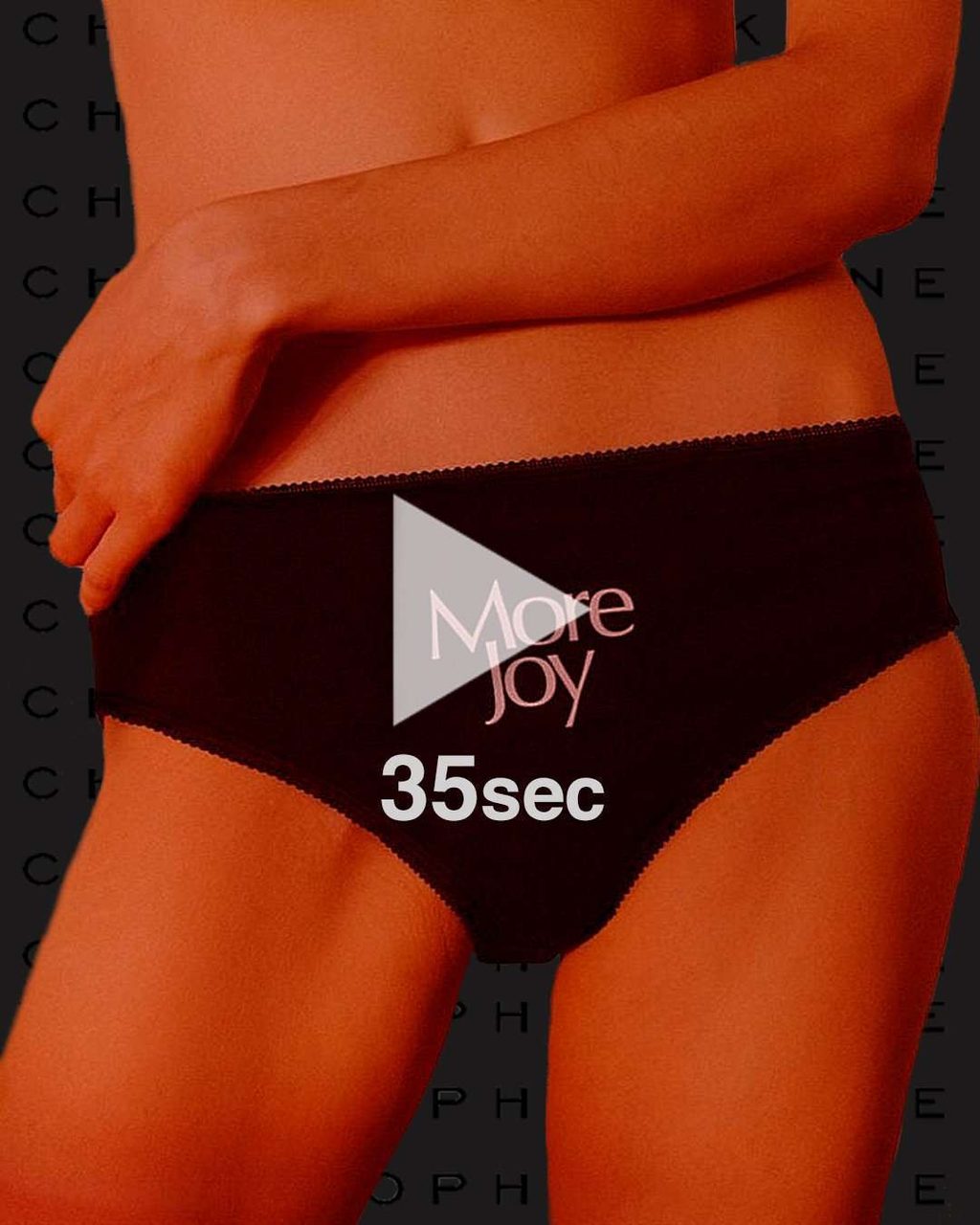 christopher kane logo & woman in underwear that says more joy