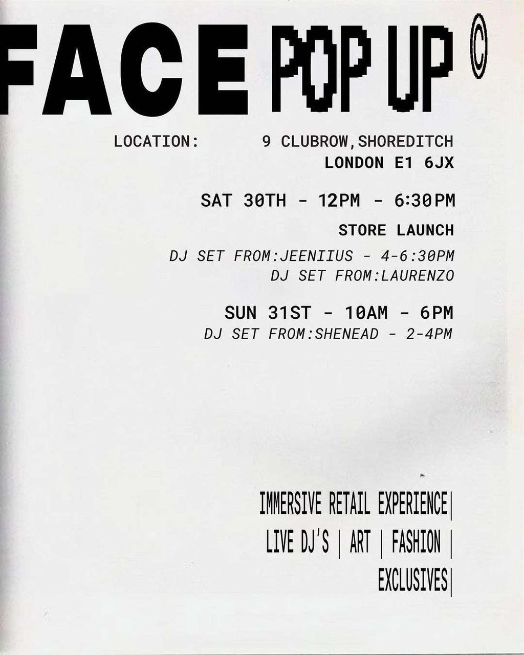WEEKEND PLANS? FACE LTD HAVE GOT YOU COVERED WITH POP UP LAUNCH