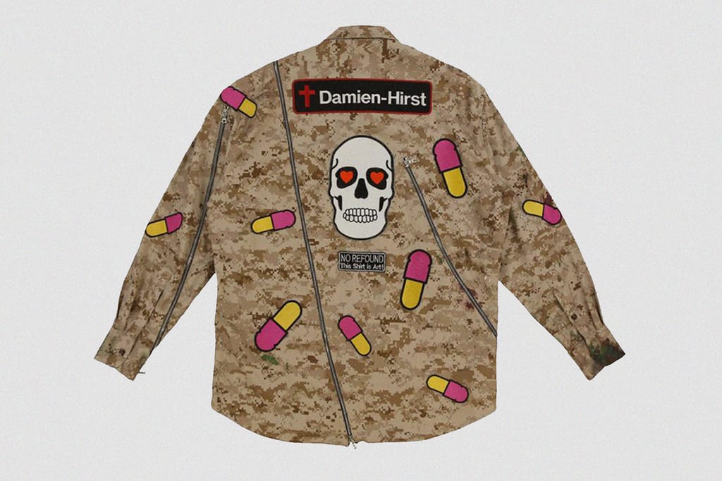 Damien Hirst and Tetsuzo Okubo, upcycled clothing, available at Virgil Abloh’s website Canary Yellow.